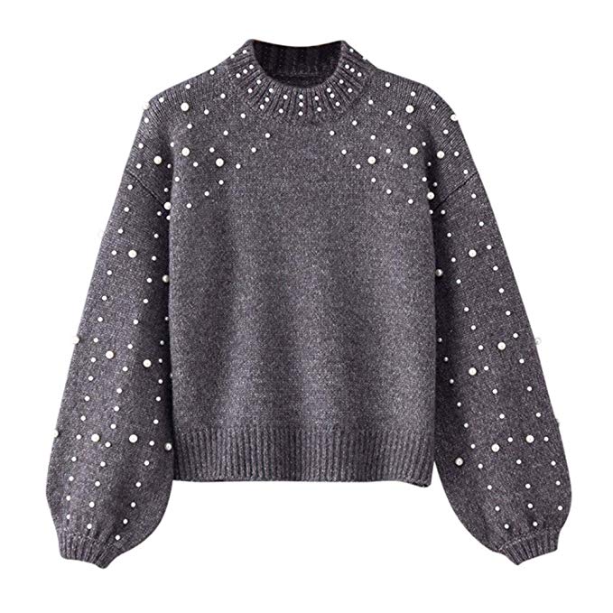 Womens Sweaters Clearance Sale! Women's O Neck Long Sleeve Sweatshirts Pearl Knitted Blouse Loose Pullover Tops