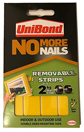 Unibond No More Nails Removable Adhesive Strips Holds Up To 2KG Per Strip (pack of 5 strips)