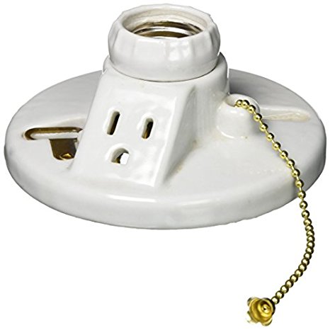 Morris 82114 Porcelain Receptacle, Pull Chain, with Outlet Screw Terminals, White