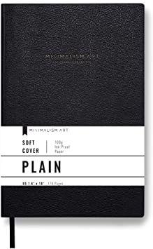 Minimalism Art, Premium Soft Cover Notebook Journal, Plain Blank Page, 176 Pages, Premium Thick Paper 100gsm, Ribbon Bookmark, Fine PU Leather, Composition B5 7.6" x 10" (Large, Black)