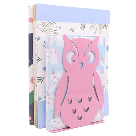 Winterworm 1 Pair Owl Bookends Non-Skid Cute Book Ends Art Book Ends for Home Shelves School Office (Pink)