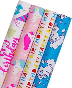 WRAPAHOLIC Gift Wrapping Paper Roll - Colorful Celebration Design with Cut Lines for Kids Birthday, Party, Baby Shower Gift Wrap - 4 Rolls - 30 inch X 120 inch Per Roll