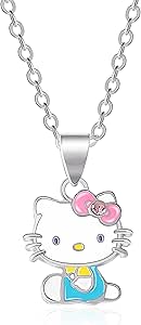 Sanrio Hello Kitty Girls Pendant Necklace 18" - Silver Plated Brass and Enamel Hello Kitty Necklace Officially Licensed