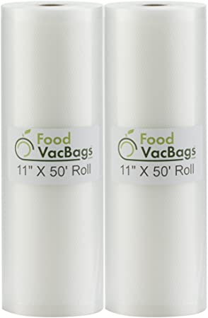 2 Rolls 11-Inch-by-50-Foot Vacuum Food Sealer Bags - Compatible with Foodsaver - Embossed Commercial Grade 4 mil VacSealBags Make Own Size for Sous Vide or Storage