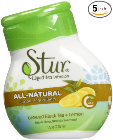 Stur - Lemon Tea (5pck) - ALL-NATURAL Stevia Water Enhancer ............................makes 100 8oz. servings - drink mix. Non-GMO, High Antioxidants, natural stevia leaf extract, sugar-free, calorie-free, preservative-free, 100% Vitamin C, liquid stevia drops. **Family Business, Happiness Guaranteed, You will Love Stur**