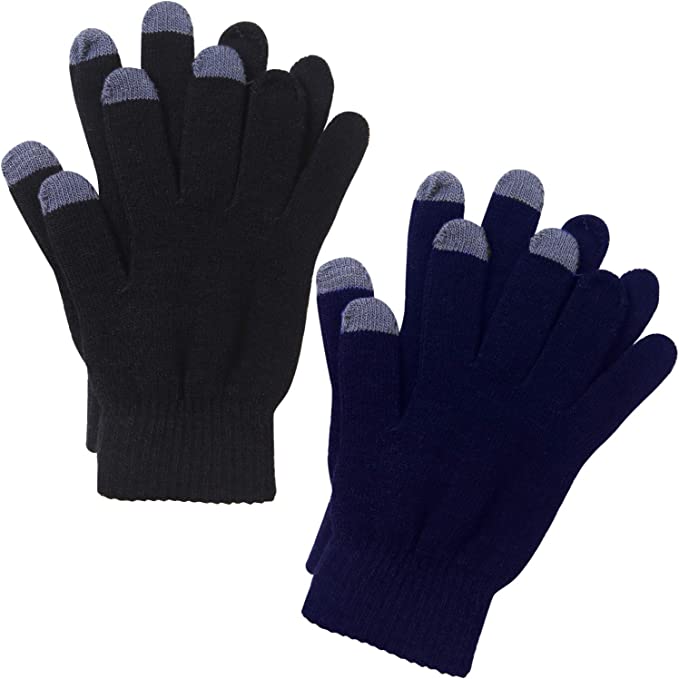 Cooraby 2 Pairs Men or Women's Winter Touch Screen Magic Gloves Warm Knit Gloves Typing Texting Gloves