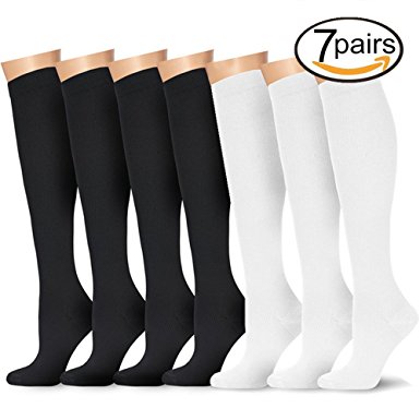 7 Pairs Compression Socks For Women and Men - Best Medical, Nursing, for Running, Athletic, Edema, Diabetic, Varicose Veins, Travel, Pregnancy & Maternity - 15-20mmHg