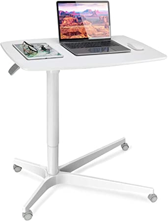 Mobile Laptop Standing Desk Table Height Adjustable Sit to Stand Rolling Cart, 30 inches Wide Desktop with Gas Spring Riser, Excellent Workstation for Offices, Home, Medical and School by HUANUO