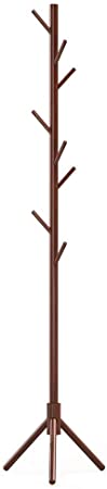 UVII Coat Rack Stand, Sturdy Wood Coat Tree with 8 Hooks, 3 Adjustable Sizes Free Standing Coat Hanger for Cloths, Jackets, Scarves, Bags in Home, Office, Entryway and Hallway, Dark Walnut