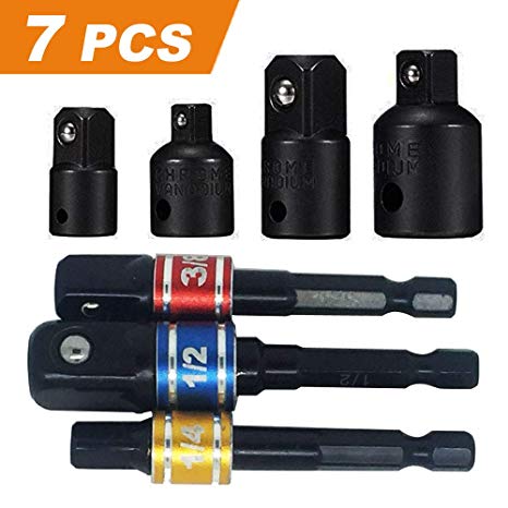 HYLONG Impact Adapter and Reducer Set Extension Set Turns Power Drill Into High Speed Nut Driver. 1/4", 3/8", and 1/2" Drive
