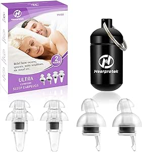 Hearprotek Tapones para los oídos para dormir para mujeres, 2 pares Protección Auditiva Tapones(32db) para Traviesas laterales, ronquidos, viajes, trabajo (Negro)