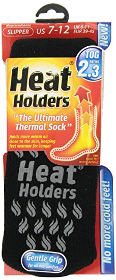 Heat Holders Mens Slipper Heat Holders, Black with Grey Grip, US Shoe Size 7-12