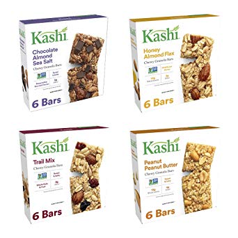 Kashi Chewy Granola Bars Variety Pack - Chocolate Almond Sea Salt | Honey Almond Flax | Trail Mix | Chocolate Peanut Butter - 24 Pack