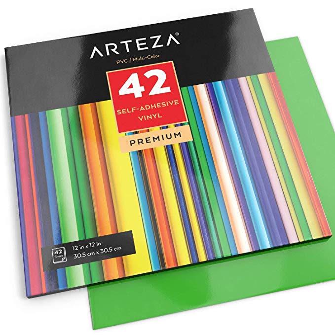 ARTEZA Self Adhesive Vinyl Sheets, 12"x12", Assorted Colours, Pack of 42, Waterproof and Easy to Weed & Cut, for Indoor & Outdoor Projects, Compatible with Cricut & Other Craft Cutters