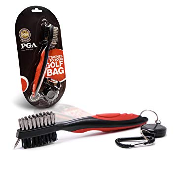 Shaun Webb's PGA, Golf Brush Set, All-in-1 Cleaner For Irons, Woods, Groove and Shoe with Retractable Zip-line Cord (Over 23” Long) Lightweight and Ergonomic Design.