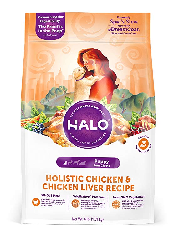 Halo Natural Dry Dog Food, Puppy Chicken & Chicken Liver Recipe, 4-Pound Bag