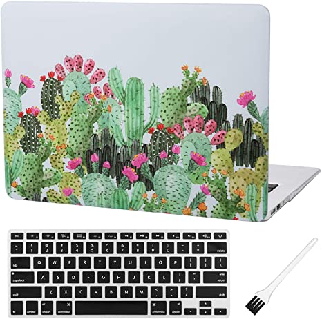 Laptop Hard Case Compatible with MacBook Air 13 inch Case A1369 A1466 Plastic Hard Shell Cover (Old Version 2010-2017) with Silicone Keyboard Cover and Dust Brush (Cactus with red Flowers)