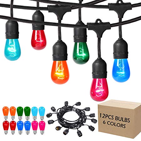 Areful Outdoor String Lights, 17.3 Ft Weatherproof Connectable Decorative Commercial Lighting Strands with 10 Hanging Sockets and Colored S14 Bulbs for Home, Business or Party Decoration