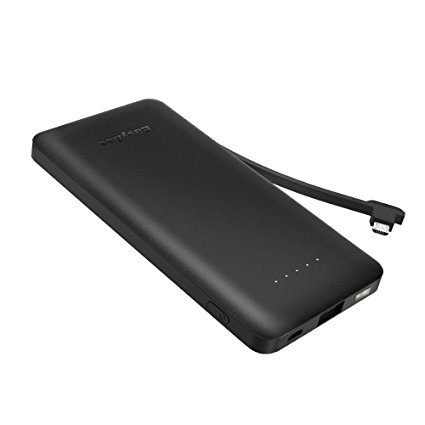 EasyAcc Power Bank 6000mAh Portable Charger with Built-in Micro USB Cable Ultra Slim External Battery Pack for Smartphones