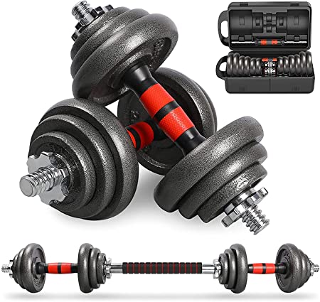 LEADNOVO Cast Iron Adjustable Dumbbells Set Hand Weight with Solid Dumbbell Handles Changed into Barbell, UP to 20kg Free Weight Perfect for Bodybuilding Fitness Weight Lifting Training Home Gym