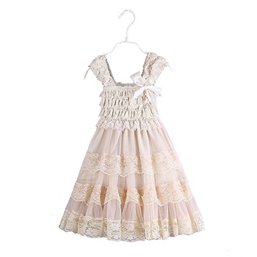 Ever Fairy 2016 Lace Flower Rustic Burlap Girl Baby Country Wedding Flower Dress