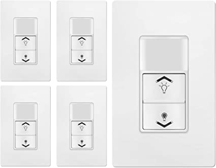 TOPGREENER Occupancy Vacancy PIR Motion Sensor with 0-10V Dimmer Light Switch, 800W Electronic Ballast or LED Driver, Single Pole Low-Voltage Dimmer, TDODS5-010, White (5 Pack)