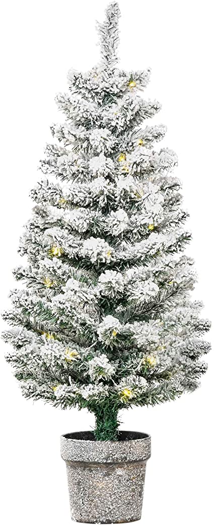 HOMCOM Árbol de Navidad Pequeño Artificial 90 cm con Luces LED 116 Ramas Maceta Desmontable y Soporte de Metal Decoración Navideña para Interior Ø40x90 cm Verde y Blanco