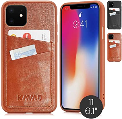 KAVAJ Case Compatible With Apple iPhone 11 6.1" Leather - Tokyo - Cognac Brown Wallet Cover Bumper with card holder