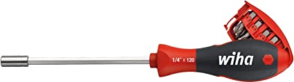 WIHA 3809 Screwdriver with Built-In Bit Magazine Magnetic 1/4" x 120