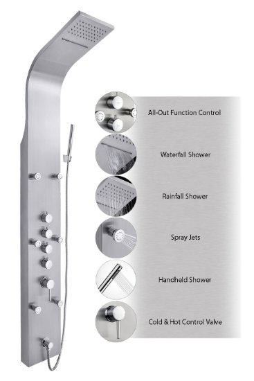 AKDY JX-9821 AZ-9821 65 Stainless Steel Rain Waterfall Massage Jets and Rain Style Hand Shower System Shower Panel