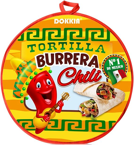 DOKKIA Tortilla Warmer Pouch 12 Inch Microwavable Cloth Fabric Insulated Bag Holder Server to Keep Taco Warm for an Hour Burrito Taco Chilli Pepper Mexican Guitar