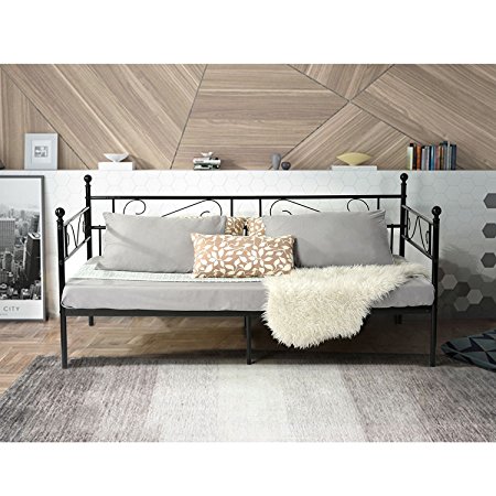 Aingoo Single Day Bed Metal Guest Bed Frame Sofa Bed in Black