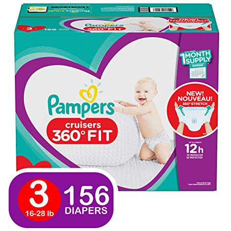 Pampers Diapers Size 3 - Cruisers 360˚ Fit Disposable Baby Diapers with Stretchy Waistband, 156 Count ONE Month Supply