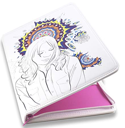 Colorolio Woman's Book Folio for Adult Coloring, Holds Colored Pencils, Gel Pens