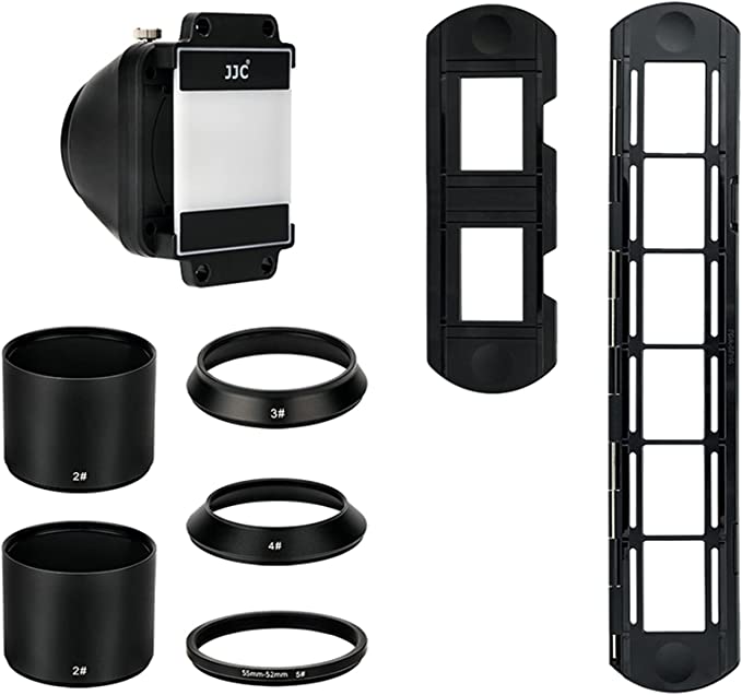 JJC Slide & Film Remake,With 1 x 35mm Slide Mount Holder, 1 Strip Film Holder and DSLR Barrael Lens Adapter for Negative Copying,Negative Film Scanner for Nikon D850 ES-2