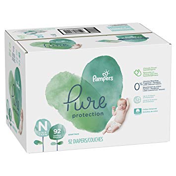 Pampers Pure Disposable Baby Diapers, Hypoallergenic and Fragrance Free Protection, Size 0, 92 Count, Giant