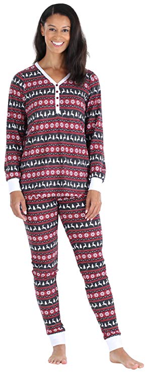 Olivia Rae Women's Thermal Long Sleeve Henley and Jogger Pants Pajama Set