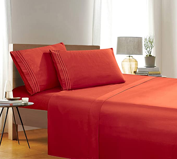 1500 Thread Count Wrinkle & Fade Resistant Egyptian Quality 4-Piece Bed Sheet Set Ultra Soft Luxurious Bed Sheet Set Includes Flat Sheet, Fitted Sheet and 2 Pillowcases