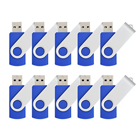 JOIOT (TM) 10pcs 2GB USB 2.0 Flash Drive Memory Stick Fold Storage with Thumb Swivel Design Attached 5 Lanyards (Bulk, Blue)