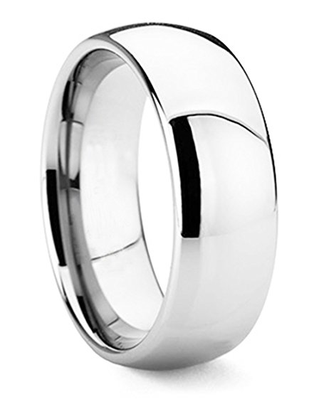 King Will BASIC Men's 8mm Classic High Polished Comfort Fit Domed Tungsten Metal Ring Wedding Band