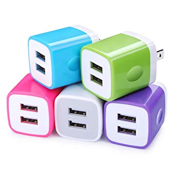 Charging Block, FiveBox 5Pack Dual Port 2.1A USB Wall Charger USB Power Adapter Charger Brick Base Charging Cube Plug Charger Box Compatible iPhone Xs Max/XR/X/8/7/6, Samsung, Android, LG, More Phone