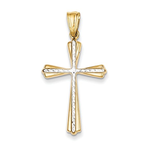 14k Two-Tone Gold Diamond-cut Cross Pendant