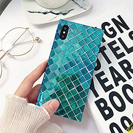 Mermaid Scale iPhone X Case, iPhone Xs Case, Square Shining Soft Emerald Mermaid Case for iPhone X/XS Case Sea Blue ray Holographic Glossy Full Protection Glitter TPU Back Cover