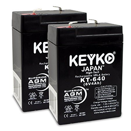 KEYKO Genuine KT-640 6V 4Ah Battery SLA Sealed Lead Acid / AGM Replacement - F1 Terminal - 2 Pack