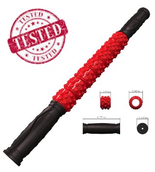The Muscle Stick Elite - Massage Roller - Better Than Foam Roller - Deep Tissue Natural Muscle Recovery - Trigger Point Relief of Soreness - No Flex Perfect Pressure - Guaranteed - Red Knobby Hard