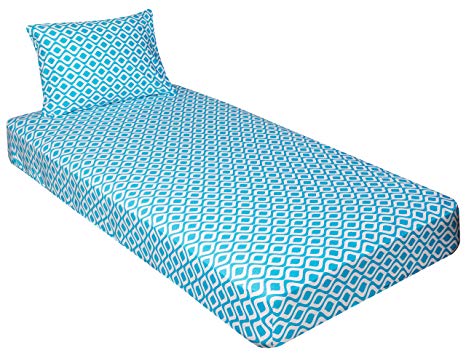 Jersey Knit 2 pc. Cot Size Camp Sheet & Pillowcase (Geometric Turquoise)