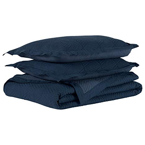 Rivet Modern Stone Washed Textured Geo Coverlet King Set, 102" L x 90" W, Indigo