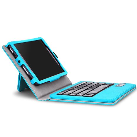 MoKo Case for Fire 7 2015 Keyboard - Wireless Bluetooth Keyboard Cover for Amazon Kindle Fire 7 inch Display Tablet (5th Generation - 2015 Release Only), Light BLUE