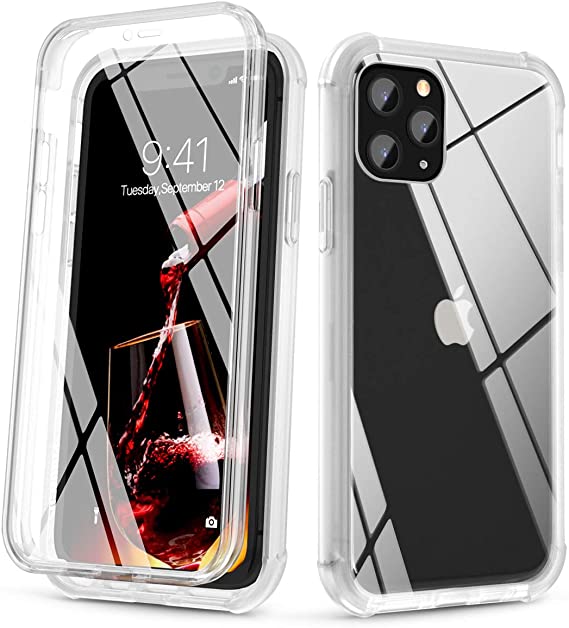 SURITCH Clear Case for iPhone 11 Pro Max,[Built in Tempered Glass Screen Protector] Anti-scratch Shockproof Full Body Protection Hard Back Hybrid Bumper Cover for iPhone 11 Pro Max 6.5"(Crystal Clear)
