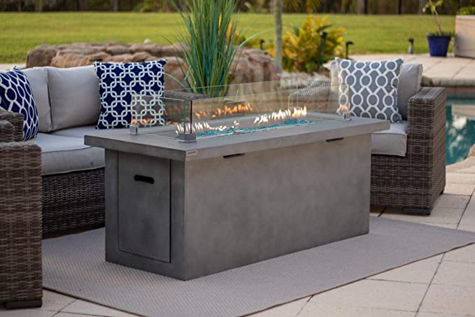 60" Rectangular Chat Height Outdoor Propane Gas Fire Pit Table in Gray (60" Gray, Amber)